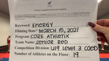 Core Athletix - Senior Red [L3 - U19 Coed] 2021 Beast of The East Virtual Championship
