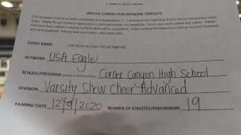 Corner Canyon High School [Varsity Show Cheer Advanced] 2020 USA Arizona & Utah Virtual Regional