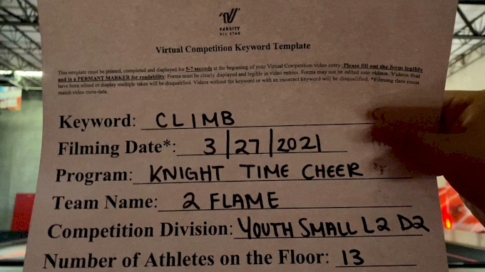 Knight Time Cheer 2flame L2 Youth D2 Small 2021 The Regional Summit Virtual Championships 7828