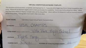 Villa Park High School [High School - Fight Song - Cheer] 2021 USA Virtual West Coast Spirit Championships