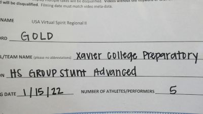 Xavier College Preparatory High School [HS Group Stunt Advanced - All Female] 2022 USA Virtual Spirit Regional II