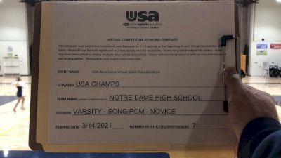 Notre Dame High School [Varsity - Song/Pom - Novice] 2021 USA Virtual West Coast Spirit Championships