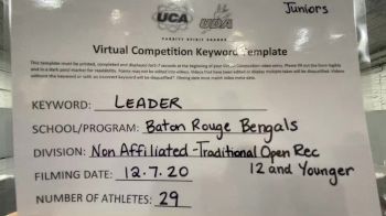 Baton Rouge Bengals [Traditional Open Recreation - 12 &amp; Younger (NON)] 2020 UCA Louisiana Virtual Regional