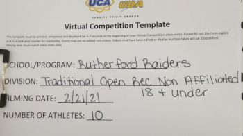 Rutherford Raiders [Traditional Open Rec Non Affiliated 18 & Younger] 2021 UCA February Virtual Challenge
