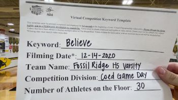 Fossil Ridge High School [Game Day Coed Varsity] 2020 NCA December Virtual Championship