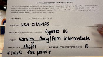 Cypress High School [Varsity - Song/Pom - Intermediate] 2021 USA Virtual West Coast Spirit Championships