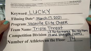 Vacaville Elite Cheer - Triple Threat [L3 Performance Recreation - 14 and Younger (NON)] 2021 NCA & NDA Virtual March Championship