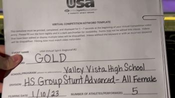 Valley Vista [HS Group Stunt Advanced - All Female] 2023 USA Virtual Spirit Regional II