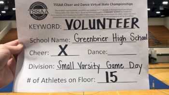 Greenbrier High School [Game Day - Small Varsity] 2021 TSSAA Cheer & Dance Virtual State Championships