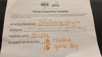 Zachary High School [Game Day Small VA] 2021 UCA February Virtual Challenge