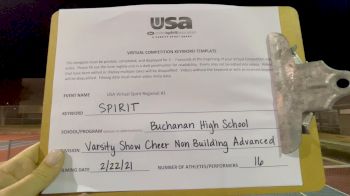 Buchanan High School [Varsity Show Cheer Non Building Advanced] 2021 USA Virtual Spirit Regional #3