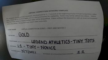 Legendary Athletics [L1 Tiny - Novice - Restrictions] 2021 Varsity Virtual Competition Series - Prep & Novice I