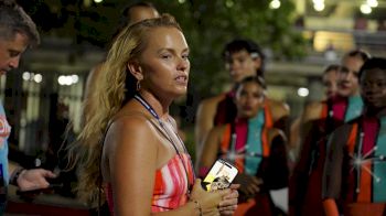 Heather Graham Talks With Boston Crusaders Color Guard After DCI San Antonio 2025
