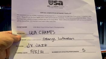 Orange Lutheran High School [Junior Varsity - Jazz] 2021 USA Virtual West Coast Spirit Championships