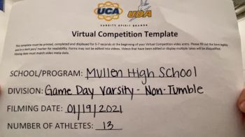 Mullen High School [Game Day Small Varsity - Non-Tumble] 2021 UCA January Virtual Challenge