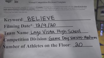 Lago Vista High School [Game Day Medium Varsity] 2020 NCA December Virtual Championship