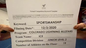 Colorado Lightning Athletics - ICE [Level 2 L2 Junior - D2 - Small - B] Varsity All Star Virtual Competition Series: Event VI