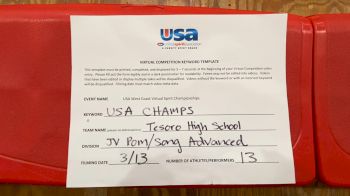 Tesoro High School [Junior Varsity - Song/Pom - Advanced] 2021 USA Virtual West Coast Spirit Championships
