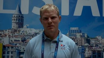 USA Coach Chaney Haight at conclusion of Greco Roman at 2023 U17 Worlds
