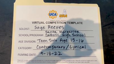 Santa Margarita - Sage [Teen - Solo - Contemporary/Lyrical] 2022 UDA Virtual Solo Showdown