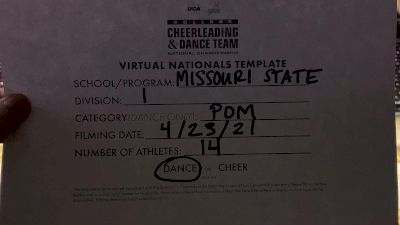 Missouri State UniversitySpringfield [Division I Pom Virtual Finals] 2021 UCA & UDA College Cheerleading & Dance Team National Championship