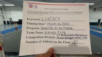 Vacaville Elite Cheer - Vikings Elite [L3 Performance Recreation - 18 and Younger (NON) - NB] 2021 NCA & NDA Virtual March Championship