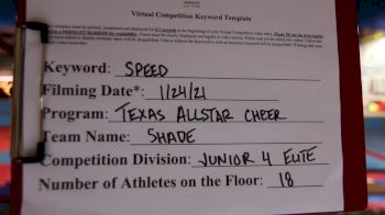 Texas Allstar Cheer and Dance - Shade [L4 Junior - D2 - Small] 2021 Varsity All Star Winter Virtual Competition Series: Event I