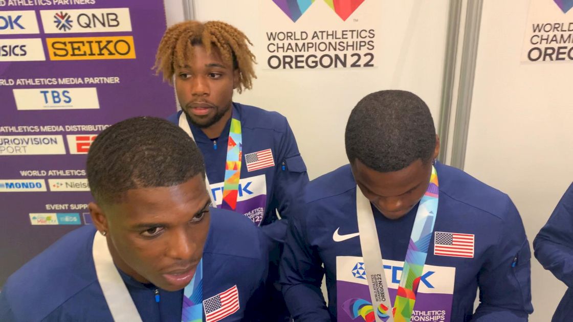US Men Discuss Silver Medal In 4x100m