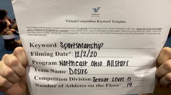 Northeast Ohio All Stars - DESIRE [All Star L5 Senior] Varsity All Star Virtual Competition Series: Event VI