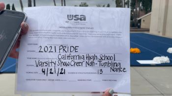 California High School (Whittier) [Varsity Show Cheer Non-Tumbling Novice Finals] 2021 USA Spirit & Dance Virtual National Championships
