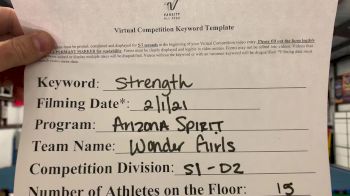 Arizona Spirit - Wonder Girls [L1 Senior - Small] 2021 Varsity All Star Winter Virtual Competition Series: Event II