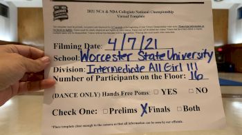 Worcester State University [Intermediate All-Girl Division III Virtual Finals] 2021 NCA & NDA Collegiate Cheer & Dance Championship